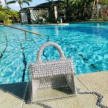 Женская сумка, акриловая шерсть, сумка через плечо, ручная работа, сумки с деревянным зажимом, женские сумки, Ретро стиль, сумки через плечо, прозрачные