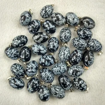

2017 Fashion good quality natural black snowflake stone egg shape charm pendant for DIY jewelry making wholesale 50pcs/lot free