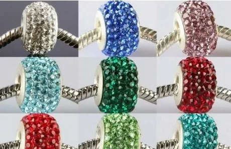 

10mm*14mm mixed 15 Color In Random rhinstone beads hotsale bracelet HOT silver plated Big Hole Beads European bead crystal