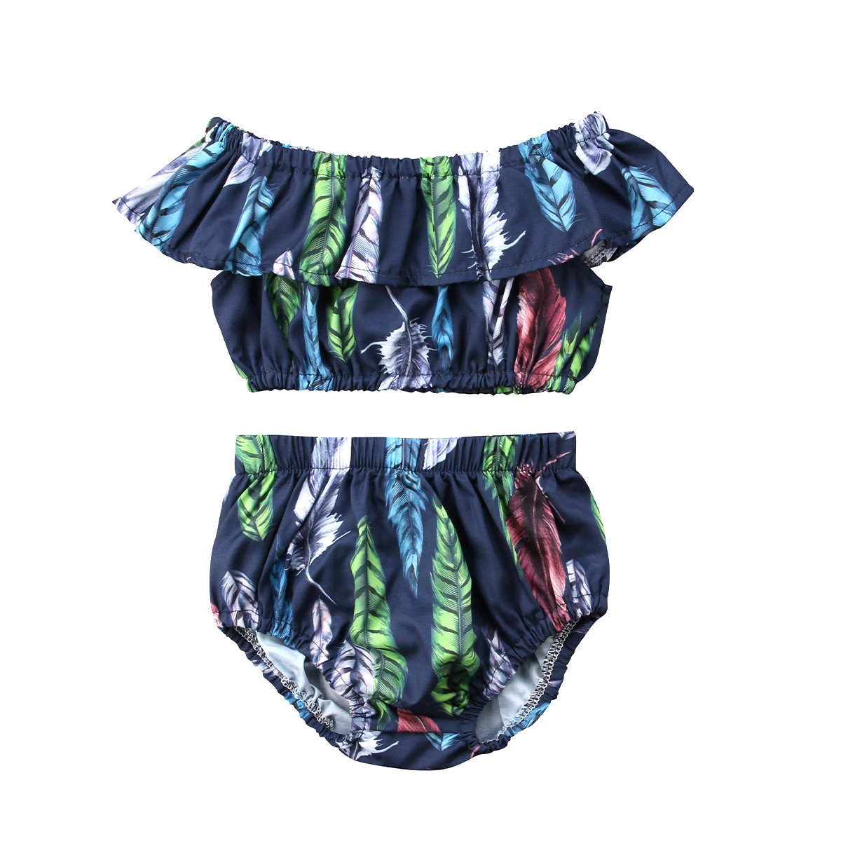 Summer Toddler Kids Girls Feathers Crop Tops Shorts 2Pcs Outfits Set Clothes |