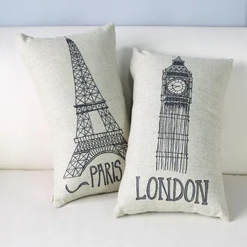 

Paris London Cushion Case Big Ben Tower Eiffel Pillows Living Room Home Decor Throw Cushion Cover 30X50cm Rectangle Cotton Blend