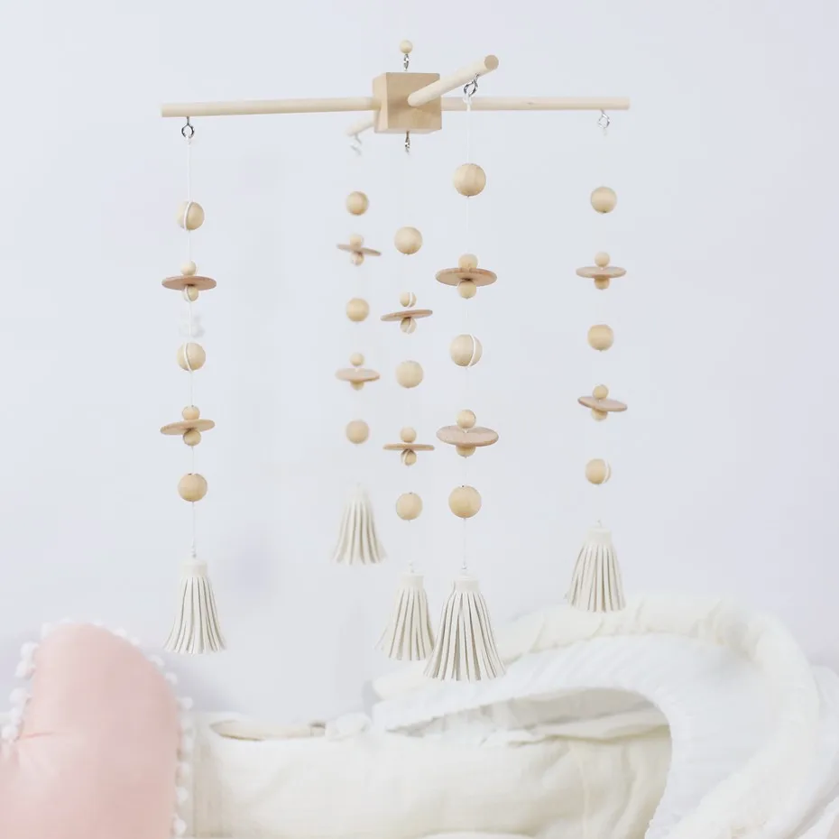 1 Set Baby Mobile Crib Bed Bell Rattle Toys Wooden Beads Wind Chimes
