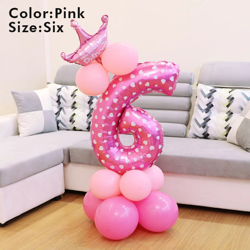 pink six 1 шт Синий Розовый латексный номер мини-корона Длинный Патч надувной шар набор шары Дети мальчик девочка воздушные шары для дня рождения вечеринки украшения - Цвет: pink six