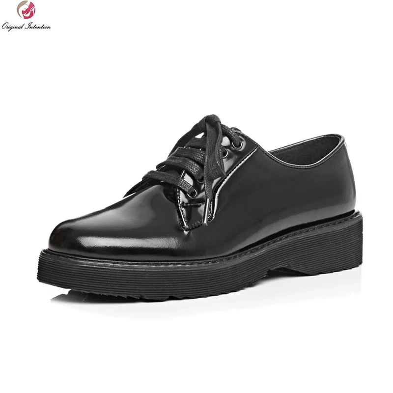 

Original Intention New Stylish Women Casual Shoes Genuine Leather Fashion Round Toe High-quality Black Shoes Woman Size 4-8.5