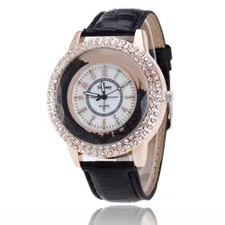 Новая мода горный хрусталь для женщин часы повседневное Роскошные Кварцевые дамы кожаный ремешок платье часы наручные часы с кристаллами