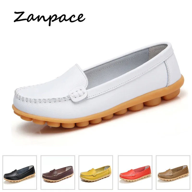 Zanpace 여성  가죽 신발 여성 모카신 어머니 로퍼 소프트 캐주얼 여성 운전..