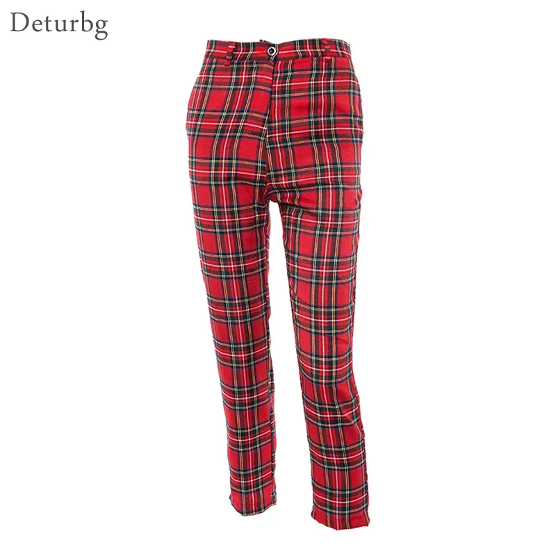plaid red trousers
