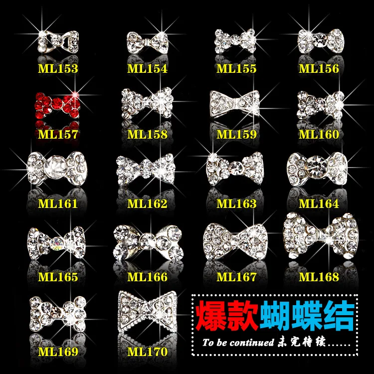 

10PCS Nail Art Decoration Silver Bow Knot Shape Metal Alloy UV Gel Polish Glitter Desgin Charm Jewelry Accessorie gel (18Design)