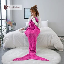 Liv-Esthete Rose Red Mermaid Tail Blanket Throw Blanket For Adult Kids Sofa Bed Sleeping Bag Wrap Knitted Blanket Best Gift knitted fishbone sofa wrap kids mermaid tail blanket