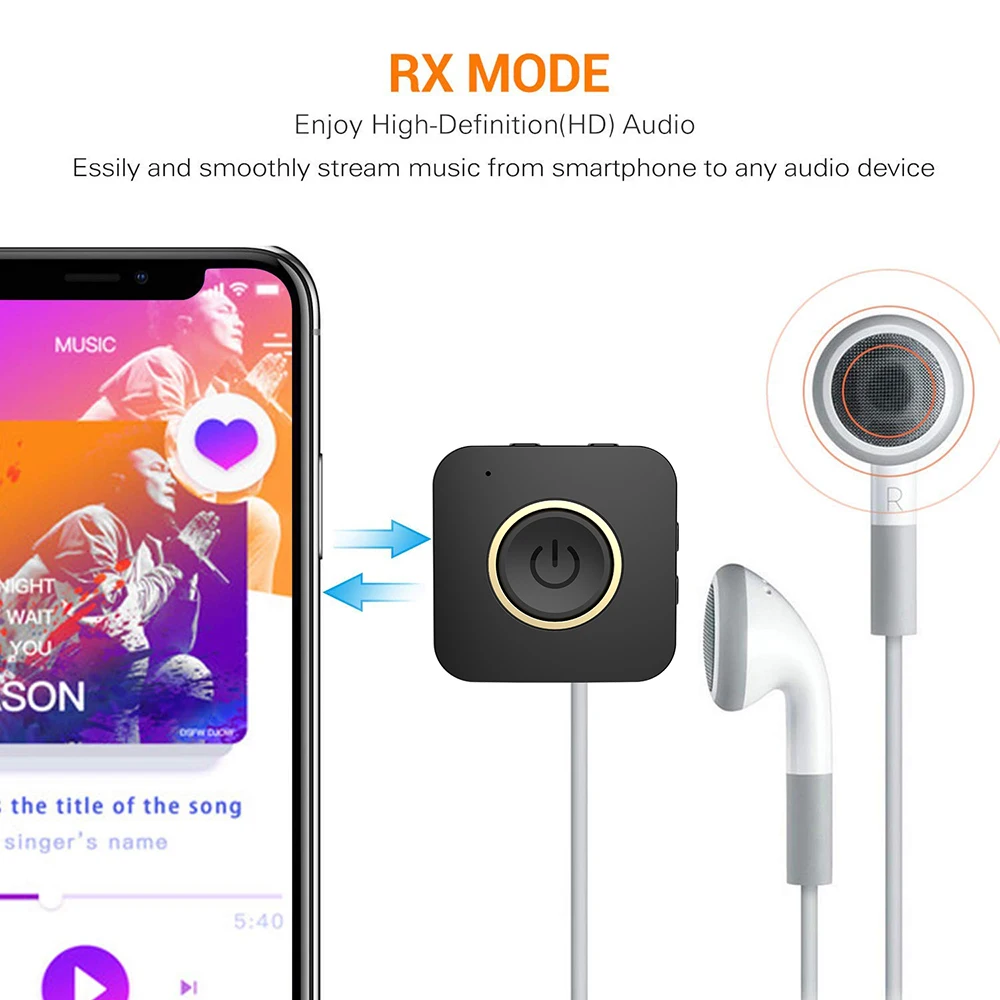 

2-in-1 Mini BT 5.0 Wireless Transmitter Receiver Music Audio Adapter with Low Latency Aux Jack for Speaker Car Stereo Headphone