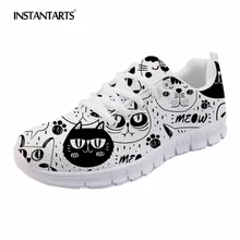 INSTANTARTS с рисунком милого кота Дизайн Для женщин из сетчатого материала на шнуровке Повседневное обувь, кроссовки зеленый "Лошадка Радуга" для девочек узор обувь на плоской подошве