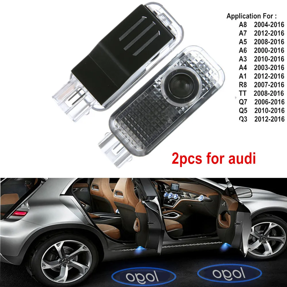 

2 pcs for Audi Car door Welecome light LED Ghost Shadow Logo Projector Laser Lamp No ring for audi Sline logo for A1 A3 Q3 Q5 Q7