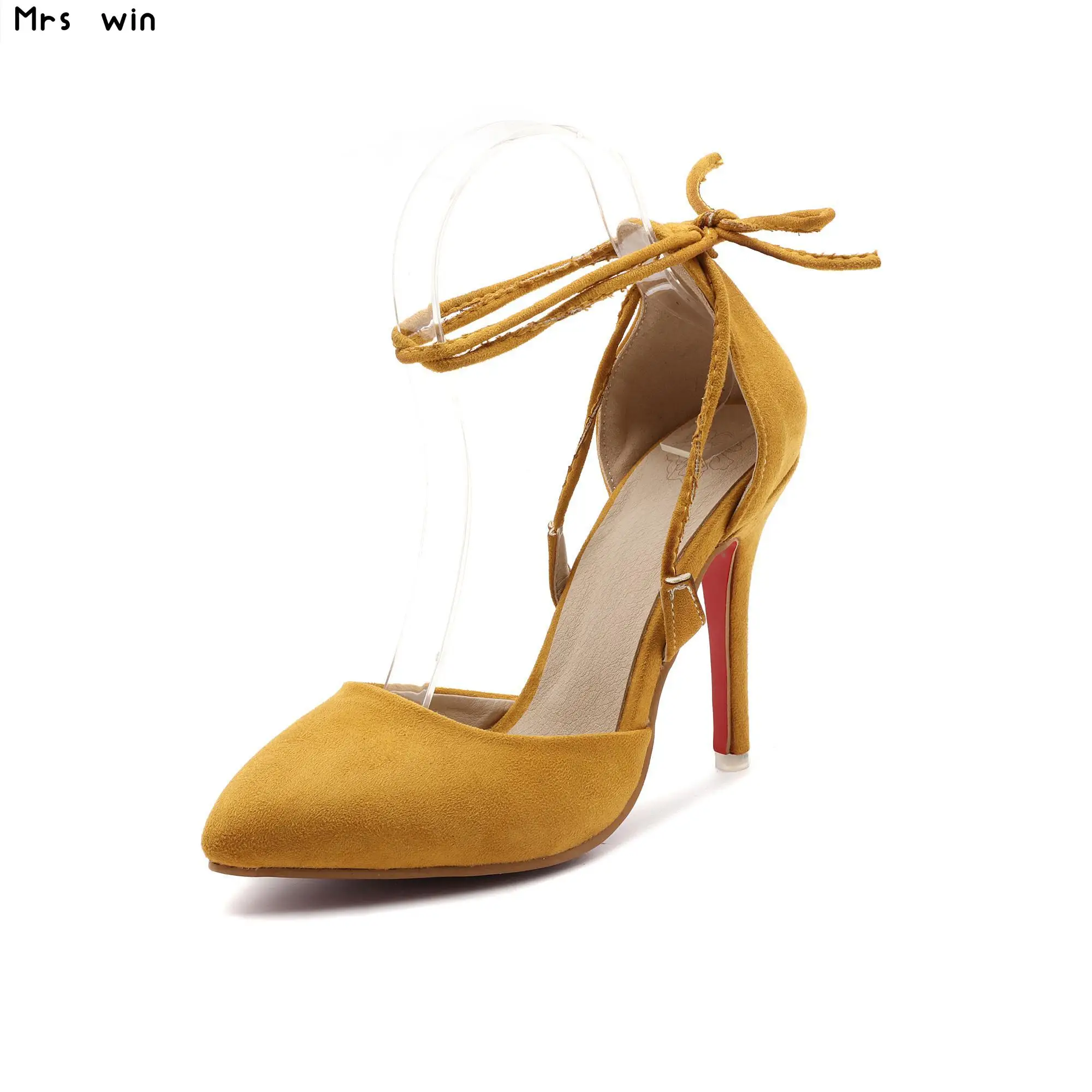 

2017 New summer women shoes thin high heels shoes woman lace up party or wedding shoes red yellow gray pink