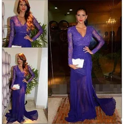 lace Mother Of The Bride Dresses Long Sleeves 2019 V-neck Woman Elegant Evening Gown vestido de madrinha farsali robe de soiree lace Mother Of The Bride Dresses Long Sleeves 2019 V-neck Woman Elegant Evening Gown vestido de madrinha farsali robe de soiree