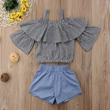 

2019 Fashion Baby Girl Short sleeve Tops + short pants 2Pcs Outfits Children clothes set choose sizes