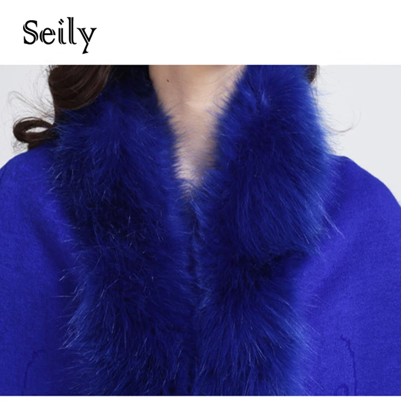 2014 Women Blue Mink Fur Coat Fashion Poncho Winter Coat  With Rabbit Fox Shawl Fur Natural Mink Faux Fur Cape Free Shipping