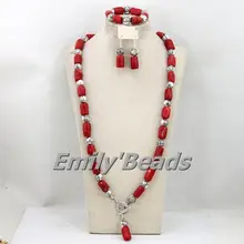 В нигерийском стиле красный коралл Цепочки и ожерелья комплект ювелирных Африканский нигерийский Свадебный костюм комплект ювелирных изделий Горячая распродажа, cj387