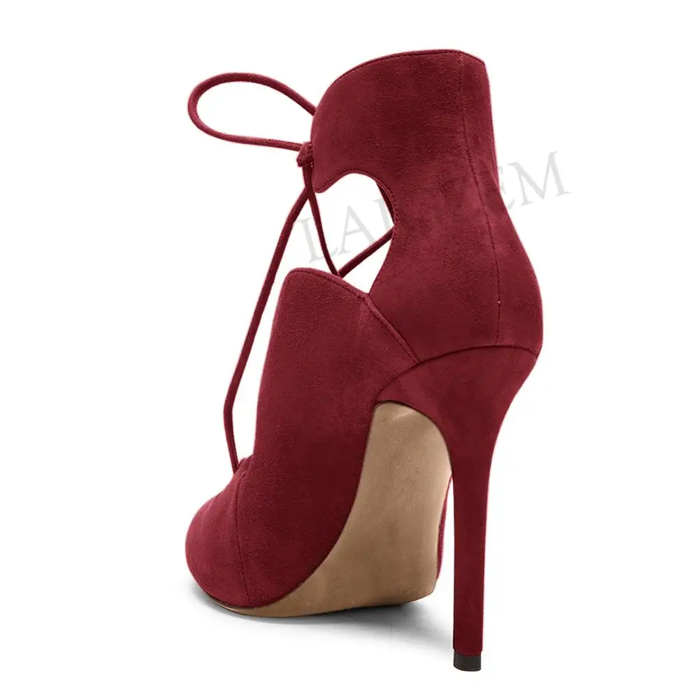 LAIGZEM Women Sandals Open Toe Faux Suede Stiletto Heels Sandals Pumps Sandalia Shoes Woman Sandalias Verano Large Size 34-52 (6)