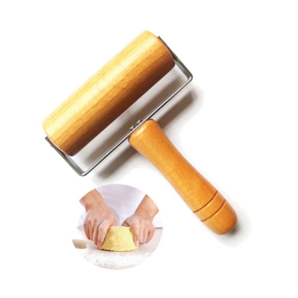 

Chic Wooden Rolling Pin With Handle Smooth Fondant Cake Dough Roller Baking Cooking Tools Durable Kitchen Accessories 1pcs