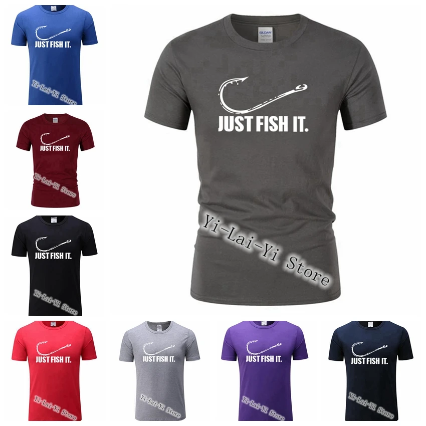 

Free Shipping! Love Fishing TShirt Men Just Fish It Funny Fishing Angler Hook Bait&Tackle Preshrunk T-Shirt Brand Men's T shirt