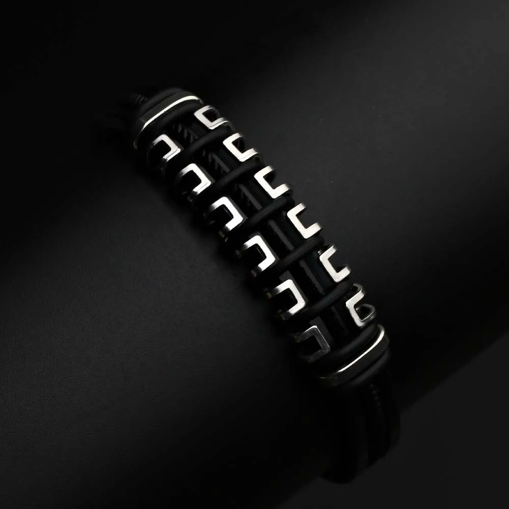 Bracelet Jewelry Trend Jewelry Vintage Black Silicone Cuff Bracelet Personalized Jewelry Rubber Stainless Steel Bracelet Men Pulsera Hombre