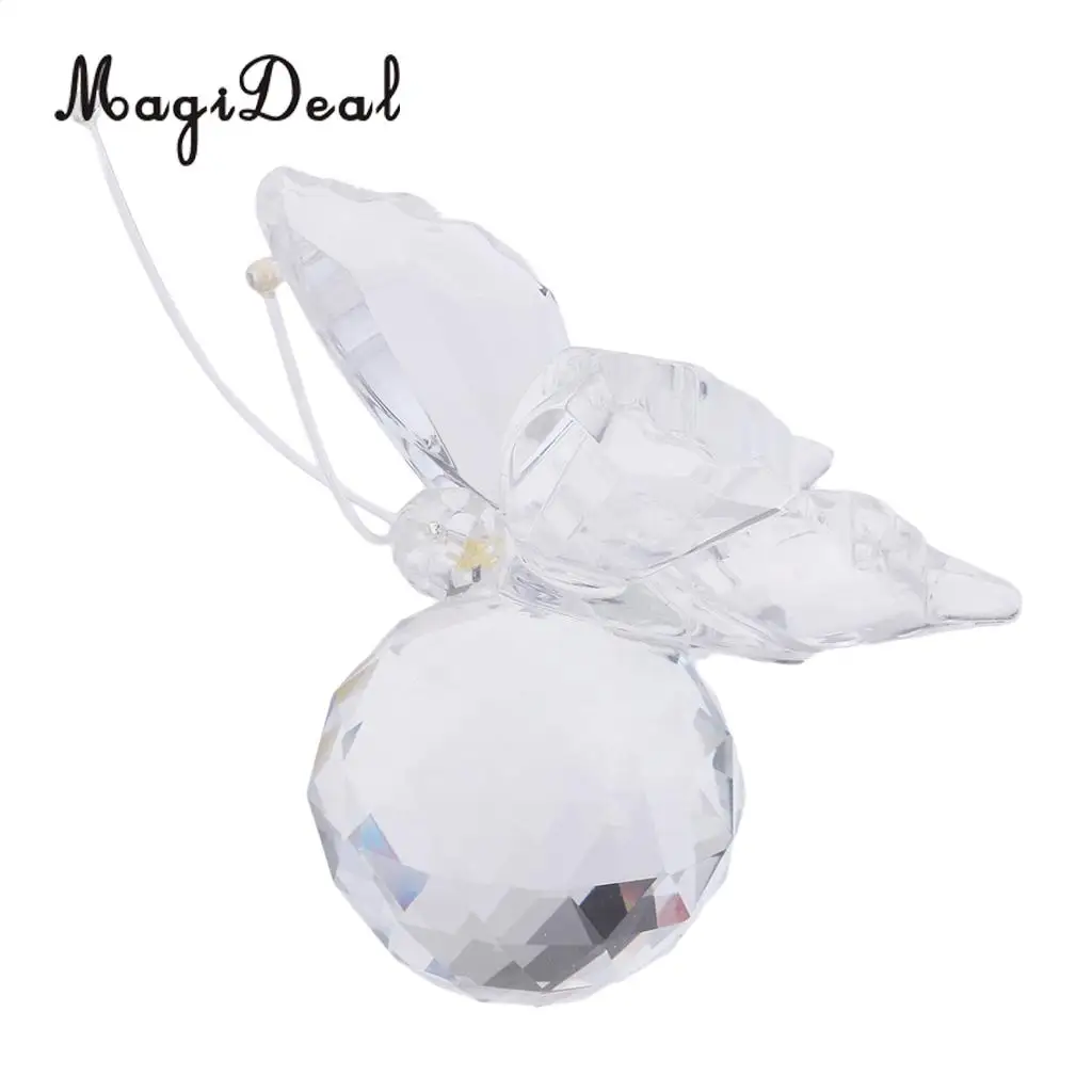 Crystal Flying Butterfly with Ball Base Paperweight Figurine Cut Glass Ornament Animal Statue Collectible Decoration