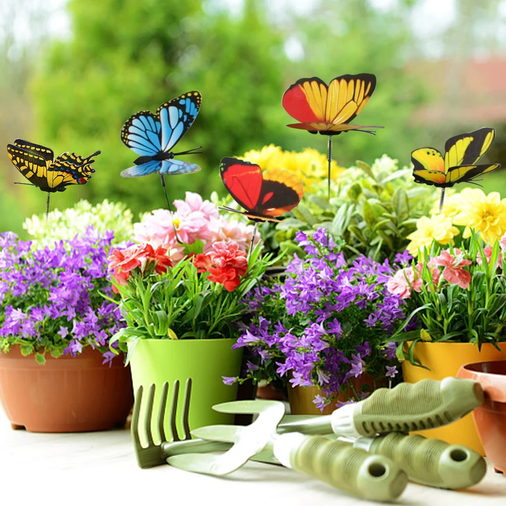 25 шт. красочное 3D двойное с бабочкой на палочках для дома двора газон цветочный горшок декоративные растения садовый орнамент DIY газон ремесло 20