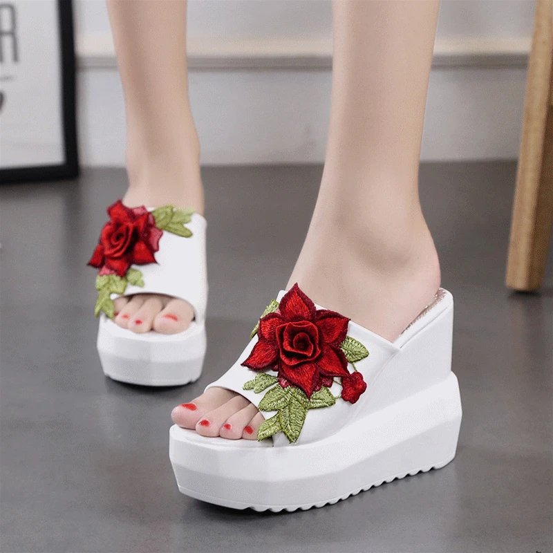 Women Sandals Summer Embroidery Flower Leisure Shoes Women Platform ...