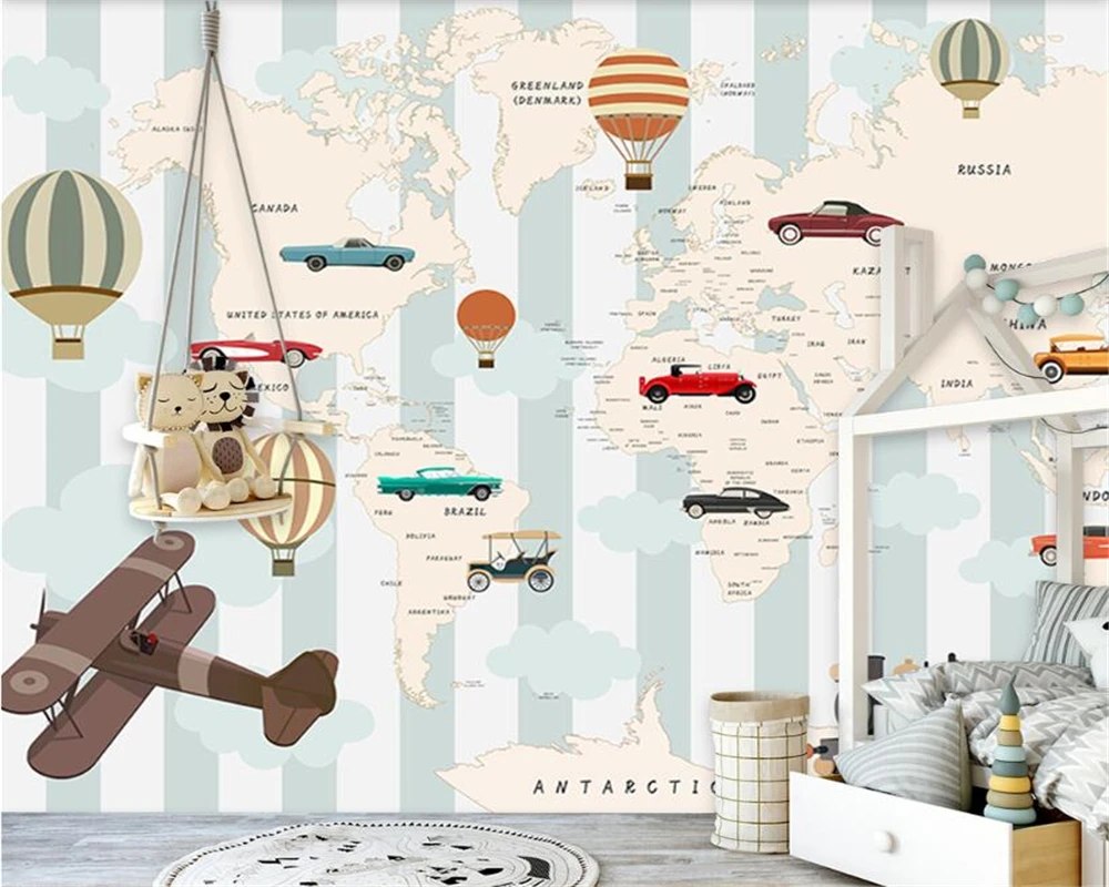 Beibehang пользовательские обои мультфильм карта мира детская комната воздушный шар фон настенная живопись papel де parede 3d обои