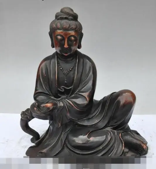

S00667 10" old chinese Antique Palace pure purple bronze Kwan-Yin guanyin buddha statue (B0328)