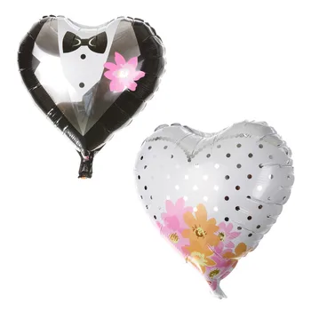 

Lucky 30pcs/lot 18inch Love Balloon Bride And Groom Dress Heart Shaped Helium Baloons Marriage Wedding Party Supplies Air Baloes