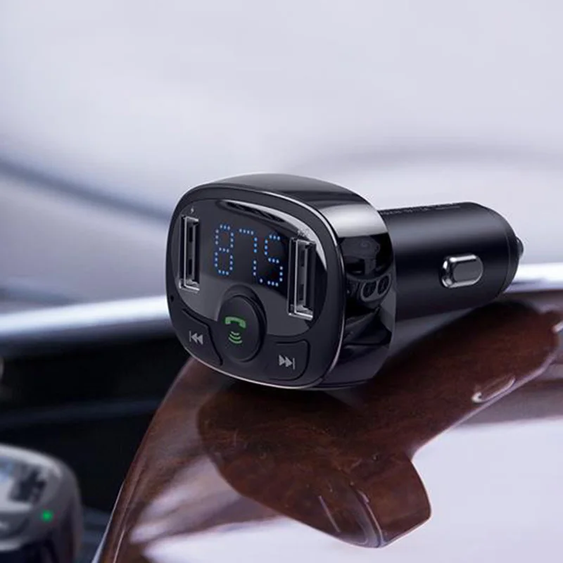 Baseus سيارة شاحن آيفون الهاتف المحمول يدوي FM الارسال بلوتوث سيارة كيت LCD MP3 لاعب المزدوج USB سيارة الهاتف شاحن