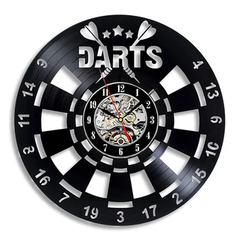 

Saat Large Wall Clock Darts Vinyl Record Wall Clock Man Cave Game Room Decoration 3d Watch Dart Board Pub Bar Night Club Decor