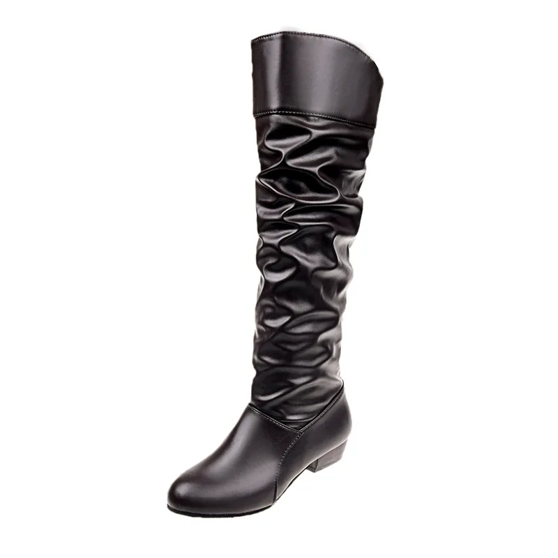 

2018 autumn and winter new European and American large size round head high tube folds wild women's boots drak gray 1119