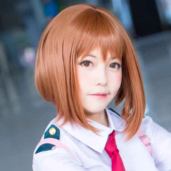 

Cosplay Wig Anime My Hero Academia Ochako Uraraka Short Brown Bob Heat Resistant Head Costume