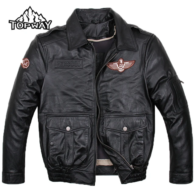 Cheap New  Men Classic Locomotive Genuine Cowskin Leather Motorcycle Jacket Airborne Flight Suit Coat Winter Warm Chaqueta Moto