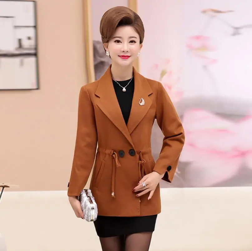 Fashion middle aged women's jacket Autumn female plus size Drawstring Slim waist Coat Overcoat Women Elegant Windbreaker w83
