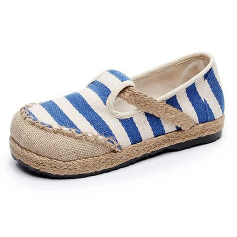 Sandalias Mujer Real Hemp 2018 New Old Beijing Shoes Spring Mouth Round Foot Pedal Lazy Stripes National Wind Student Female 36 Women's Shoes