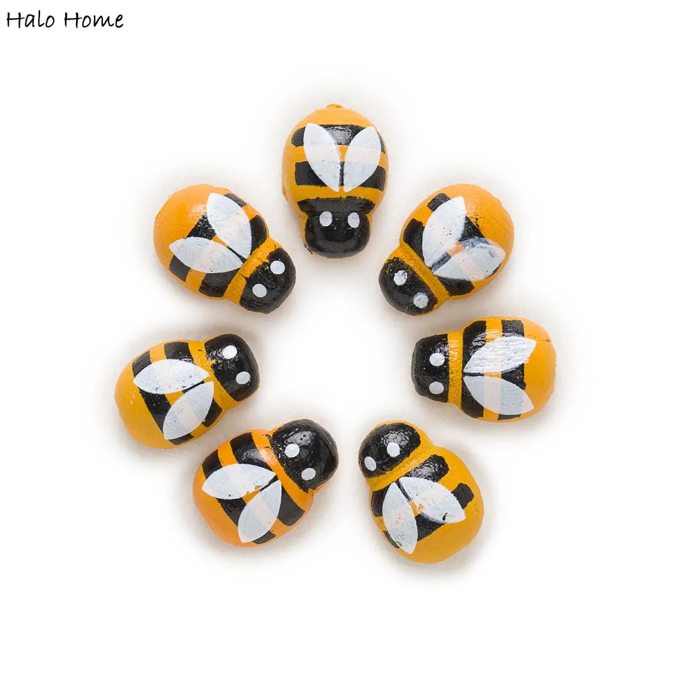 50pcs Yellow Ladybug Wood Glue Clothing Crafts Scrapbooking Decor Self-paste Wooden Embellishments Miniatures Garden | Дом и сад
