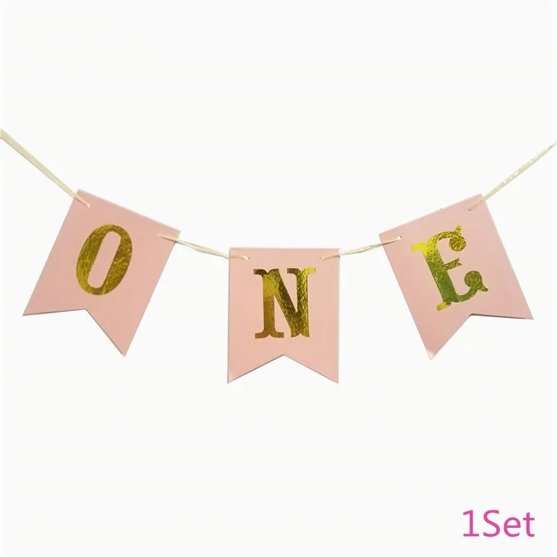 Chicinlife 1 компл. Розовый номер один высокий стул баннер для вечеринки в честь Дня Рождения ребенок душ девочка 1-й День Рождения овсянка гирлянда для украшения поставки - Цвет: 1Set