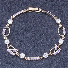 Женский редкий золотой цвет фиолетовый и белый AAA циркония кристалл браслет моды S146