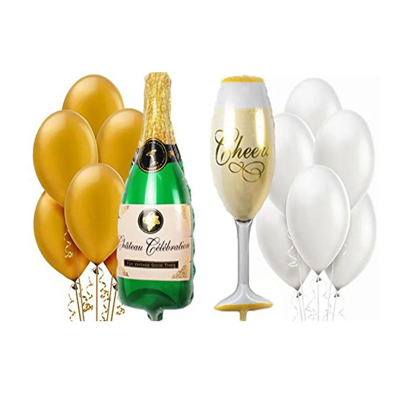 1 Set Coppa Di Champagne Bicchiere Di Vino Bottiglia Foglio Di Mylar Palloncini Oro Bianco Lattice Palloncini Matrimonio Compleanno Festa Decorazione Globos Globos Gold Globos 1globos Party Aliexpress