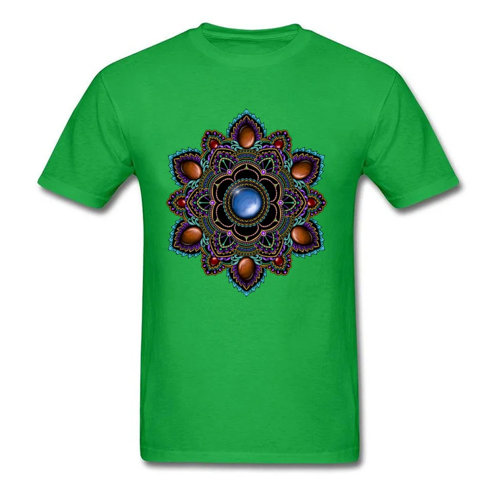 Printed On Tops Tees Cheap O-Neck Comics Short Sleeve Cotton Man T Shirts Customized T Shirt Drop Shipping Purple and Teal Mandala with Gemstones 15622 green