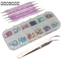 Недавно Дизайн ногтей набор 12 Цвет нейл-арта, блестящие стразы, декоративных насадок+ 5x2 Way пунктировальное перо для мраморирования+ Пинцет леверт 07,27