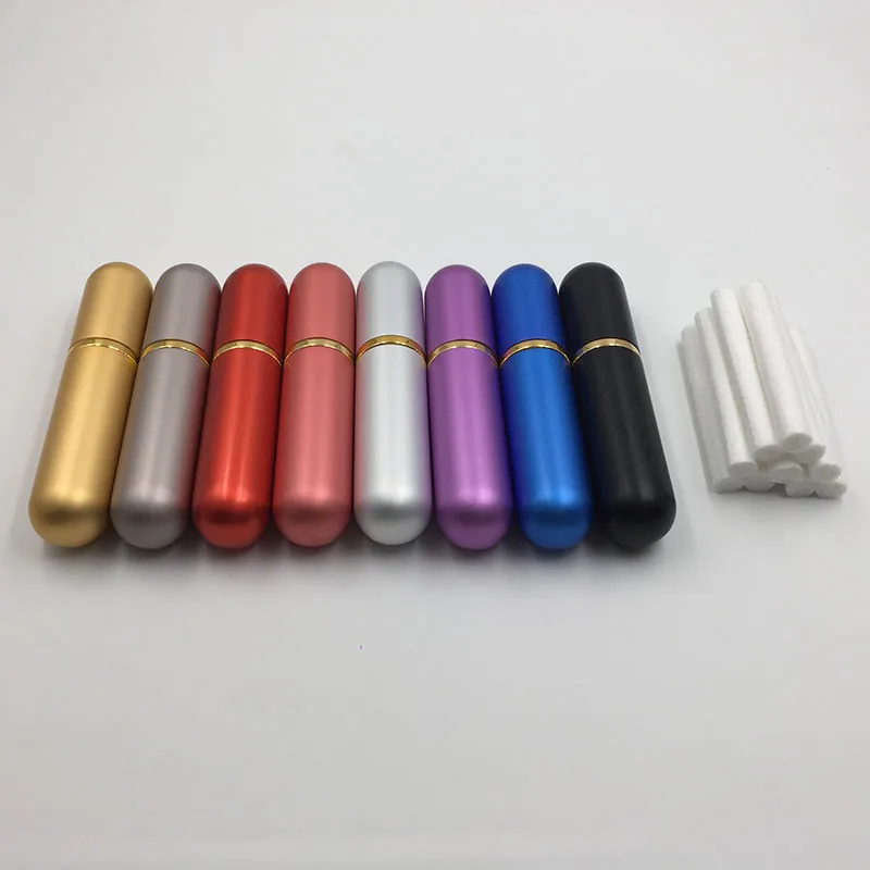 8 шт цветные алюминиевые многоразовые носовой ингалятор, личные ароматерапевтические Пустые контейнеры для носовых ингаляторов, 16 шт, высококачественные хлопковые фитили