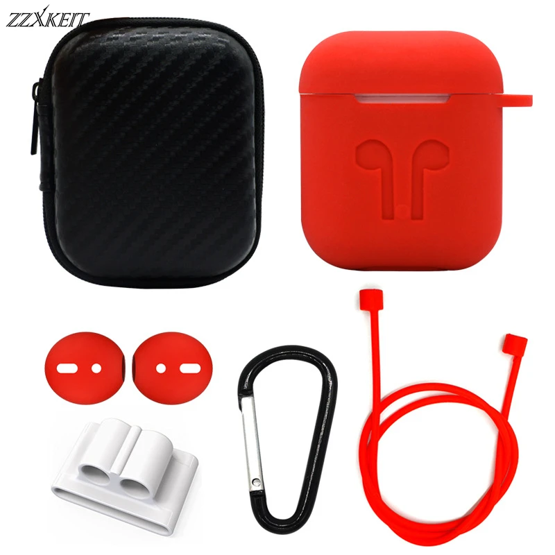 

6in1 Non-slip Silicone Case Cover Earphone Pouch Protective Skin Anti-lost Wire Eartips Wireless Earphone Case for Apple AirPods