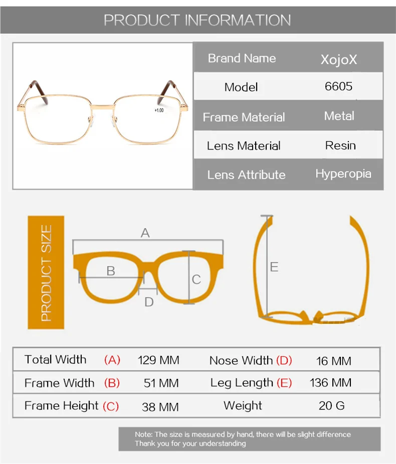 XojoX, мужские очки для чтения в металлической оправе, женские очки по рецепту, очки для пожилых людей при дальнозоркости, диоптрий+ 1,5 2,0 2,5