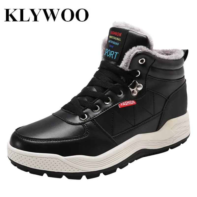 Acheter KLYWOO Grande Taille 39 48 Marque Hommes Casual Sneakers High Top Chaussures à Lacets Plate Forme Des Hommes D hiver En Cuir Chaud fourrure Cheville Bottes pour Hommes