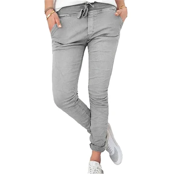 

Women's Cotton Fashion Casual Slim Fit Trousers Elastic High Waist Full Length Casual Trousers Women Pencil Pant