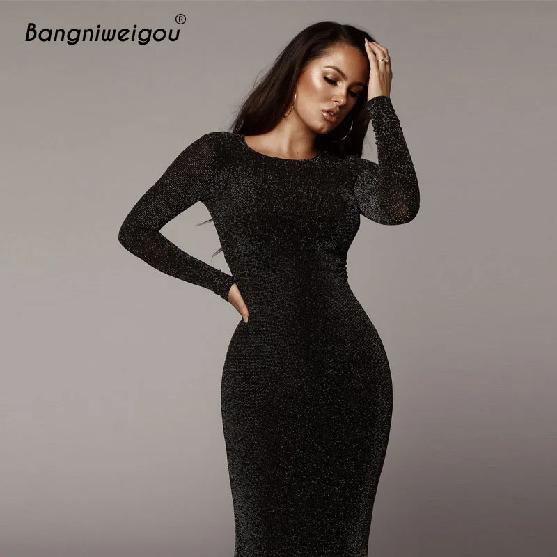glitter midi dress long sleeve